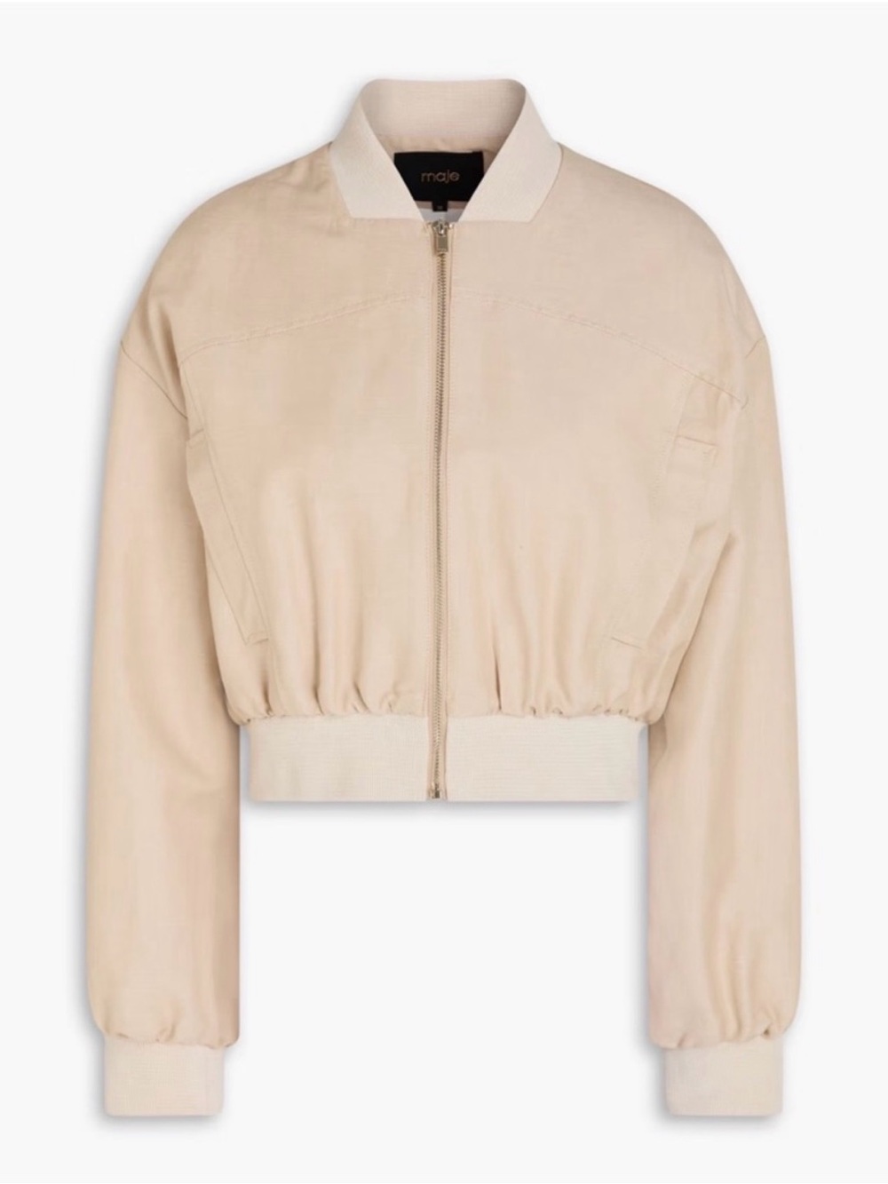 Maje Neutral Beige Bomber Jacket- linen